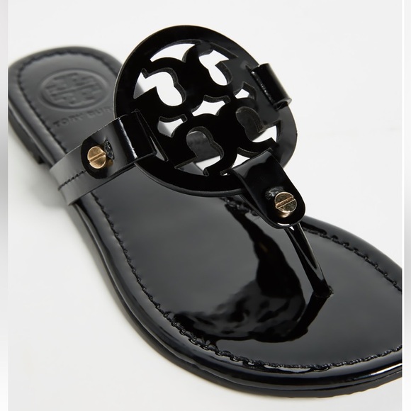 Tory Burch women 
Miller Patent Leather Thong Sandals black  SZ 8 preowned - Picture 2 of 16